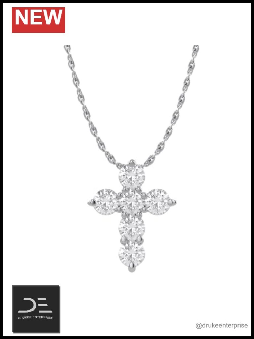0.50 CT Moissanite Cross Pendant Necklace 14K White Gold Over Sterling Silver